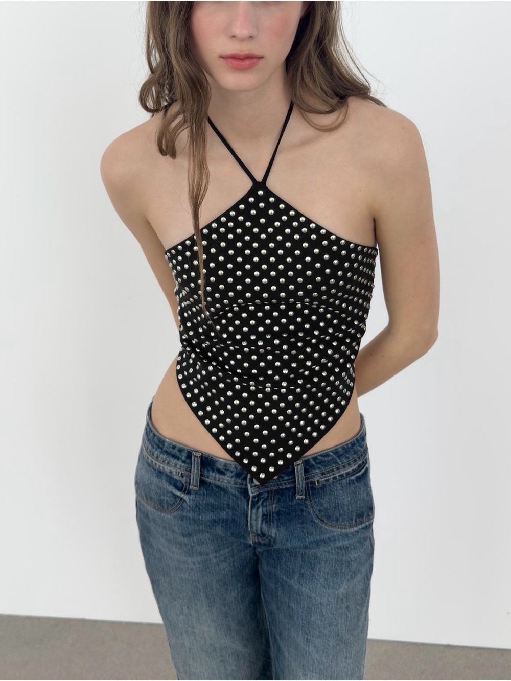 Zara Black Studded Halter-Style Camisole